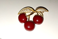 Vintage Joan Rivers Rhinestone Lucite Cherry Brooch Pin Signed picture