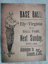 1896 Baseball Adv Ely Vs Virginia Minnesota AGED Looks Old picture