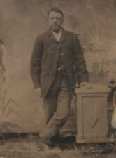 Old Vintage Antique Tintype Photo Young Man w/ Goatee Beard Posing Photograph picture