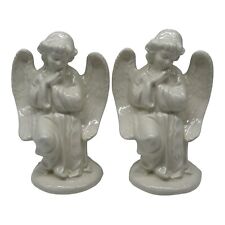 2 Vintage Hand Painted Glossy White Ceramic Nativity Angel  Figurines  8.5” Tall picture