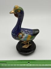 Vintage Cloisonné Navy Blue Goose Figurine Copper With Enamel picture