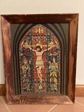 vintage 40’s 50’s religious crucifixtion wood framed painting print 19x15 picture