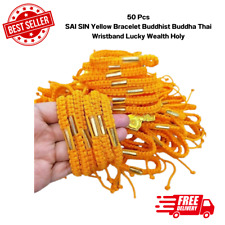 50 Pcs SAI SIN Yellow Bracelet Buddhist Buddha Thai Wristband Lucky Wealth Holy picture