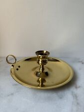 Vintage Solid Brass Candle Holder w/ Ring Thumb Grip Handle and Drip Catch picture
