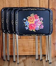 Vintage TV Trays Mid Century Television Tray Set of 4 Rose Trays MCM TV Tray Set picture