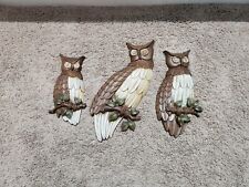 Vintage 60's Sexton Metal Wall Hangings 3 Piece Owl Decor MCM Rare picture