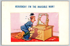 Comic Postcard~ Heavensh I'm The Invisible Man Drunken Man, Broken Mirror picture