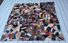 Amazing Antique Crazy Quilt embroidery 1890 & 1904 Velvet Silk Lace hand-painted picture