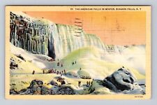Niagara Falls NY-New York, The American Falls In Winter, Vintage c1942 Postcard picture