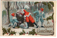 ANTIQUE CHRISTMAS Postcard    CHILDREN DISCOVER SANTA CLAUS NAPPING IN THE WOODS picture