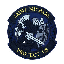 St Michael Protect Us Patch LEO Blue Embroidered on Twill Hook Side only picture