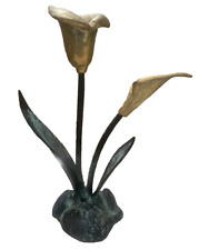 VINTAGE Brass CALA LILY Sculpture Decor Patina Art Deco Indoor/Outdoor Candle picture