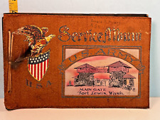 Antique Leather Cover U.S Army Service Man Photo Album w/Main Gate Fort Lewis WA picture