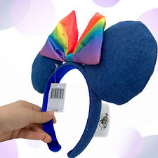 Disney-Parks Blue Minnie Mouse Pride Rainbow Bow Ears Headband Ears picture