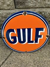 VINTAGE GULF GASOLINE PORCELAIN SIGN GENERAL STORE GAS STATION MOTOR OIL PUMP picture