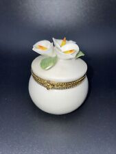 Porcelain Trinket Box with China Flowers PINK LILIES & Hinged Lid Ring Box picture