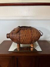 MCM 20th Century Hand Woven Wicker and Bamboo Large Pig Basket picture