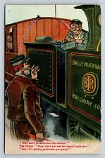 Railway Cartoon Man Talking to Train Operator Valentine's VINTAGE Postcard picture