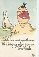 Signed Artist Postcard Brill Gink Anthropomorphic Egg Person Sees Boat in Ocean picture