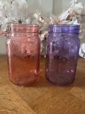 Vintage Large Set Of 2 Mason Jars 7” T Collectible Syndicate Pink & Purple Glass picture