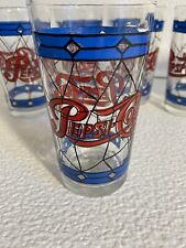 1970's Pepsi-Cola Vintage Tiffany Style-Stained Glass Tumbler Set of  six (6) picture