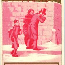 c1880s Blank Stock Victorian Trade Card Man Woman Walking Winter Snow Gold C23 picture