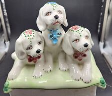 Vintage Italian Pottery White Puppies on a Green Pillow Figurine, Italy Dogs picture