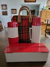 VTG 1970's THERMOS Picnic/Travel Set (2) Thermos & (1) Sandwich Box, Red Plaid picture