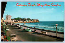 Mexico Postcard Greetings from Mazatlan Sinaloa Road Beach View c1950's picture