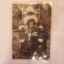 5x7 Black and White Photo Girl Toy Rocking Horse Santa 1950s picture