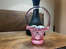 Fenton Art Glass PInk Rose Diamond Ruffled Edge Miniature Basket 4 3/4