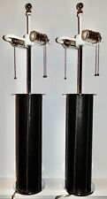 Pair of NESSEN Lighting Chrome/Leather Cylinder Lamps. NEW picture