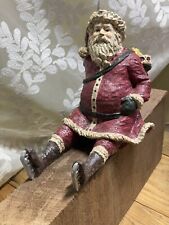 Primitive Country/Farmhouse Sitting Christmas Santa Claus on Ice Skates Toy Sack picture