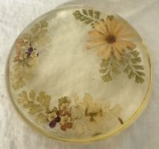Vintage 70s Handmade Resin Pressed Flowers Hot Plate Trivet picture