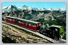 Train With View Of The Swiss Alps in Switzerland VINTAGE Postcard picture