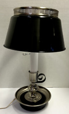 Vtg 18” French Style Bouillotte Table Lamp Tole Shade Finger Loop Black/Silver picture