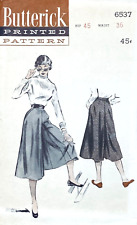 1950s BUTTERICK 6537 SIZE 42 WAIST 36 TAILORED CULOTTE SKIRT UC/FF picture