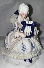 Vintage Victorian Lady Woman ON CHAIR with LYRE HARP Porcelain Lace Figurine picture