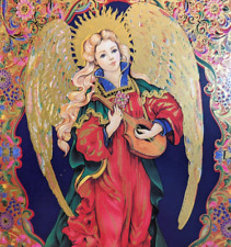 *ONE* Peggy Toole Flying Angel Christmas Card Large Gorgeous Gold Foil Religious picture