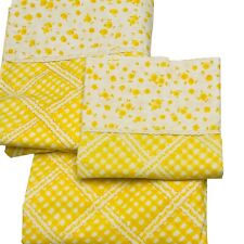 Vintage Springmaid Twin Set Fitted & Flat Sheet Pillow Yellow Check w Floral picture