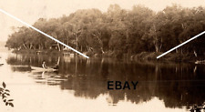 1908 RPPC Postcard 2 Men Boat Bay Cliff Lake MN W O Olson BW picture