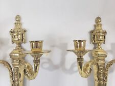 Antique French Provincial Regency Brass Wall Candle Sconce Candelabra Lot Pair picture