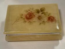 Vintage Italian Alabaster Carved Hinged Trinket Box Floral Themed Design Italy picture