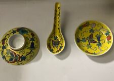 3pc Chinese dishes spoon plate Famille Jaune Butterfly rose yellow  picture