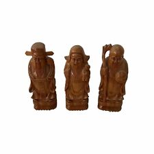 Vintage Three Carved Wood Asian Figurines, Chinese 3 Taoism Emperor Kings picture