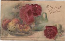 To My Sweet Valentine Postcard Heavily Embossed Velvet Flowers 1914 picture