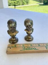 Vintage Miniature Pair of Brass Color Busts of Child Laughing/Crying Figurines picture