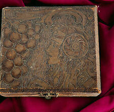 Rare Vintage Pyrography Flemish Art Wood Box #688 Woman Grapes Art Deco picture