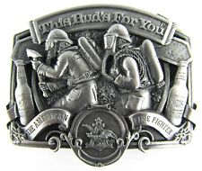 Vintage 1987 Anheuser Busch Firefighter Belt Buckle This Bud's For You Metal picture