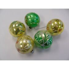 Vintage 1960's Glass Lot Of 5 Glitter Painted & Stenciled Christmas Ornaments picture